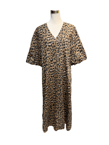 Wholesaler J&L - LEOPARD COTTON DRESS SHORT SLEEVE V-NECK