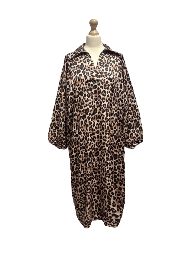 Großhändler J&L - WILD langes Seidenkleid mit Leopardenmuster