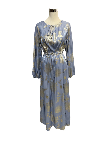 Großhändler J&L - langes, figurbetontes Kleid mit goldenem Blumenprint