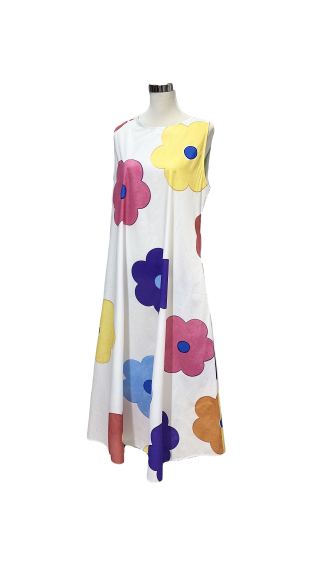 Grossiste J&L - Robe longue Floral sans manche imprime fleur multicolore en coton