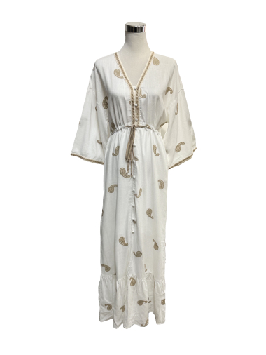 Wholesaler J&L - Long paisley print linen dress with belt