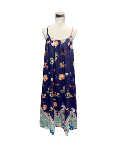 Wholesaler J&L - Long Printed Dress With Thin Straps