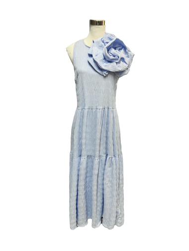Großhändler J&L - Langes, ärmelloses Gingham-Kleid mit einer großen abnehmbaren Blume