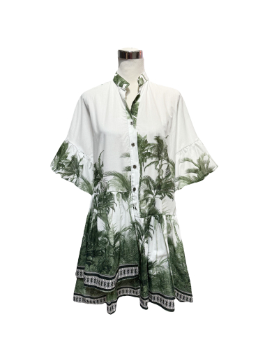 Wholesaler J&L - Short Sleeve Asymmetrical Palm Pattern Midi Dress