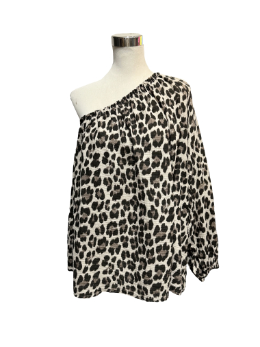 Wholesaler J&L - LEOPARD TOP WITH ONE SLEEVE IN COTTON GAS