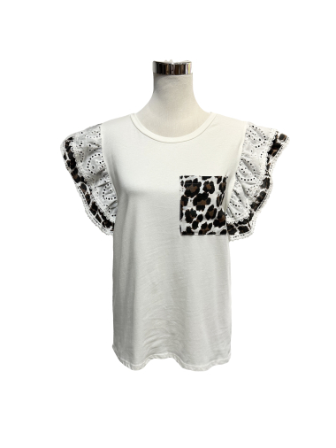 Wholesaler J&L - LEOPARD tshirt with English embroidery epaulet