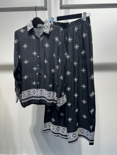 Wholesaler Joelly - Black embroidered shirt pants set