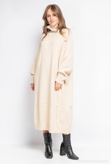 Wholesaler Joelly - Sweater dress with high neck and buttons on the collar