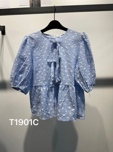 Wholesaler Joelly - Checked top with flower pattern in cotton
