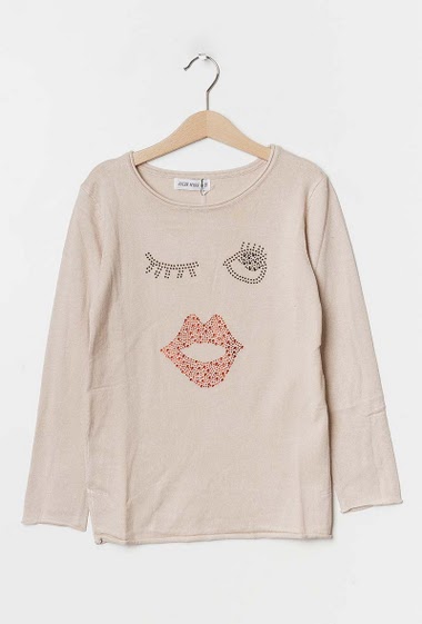 Wholesaler Jolie Angel - Sweater with rhinestones EYES and LIP