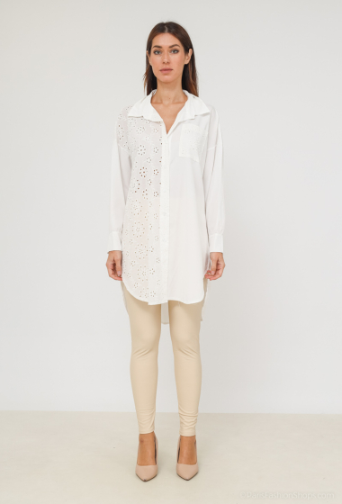 Grossiste Jolifly - chemise blanc avec motif dentelle