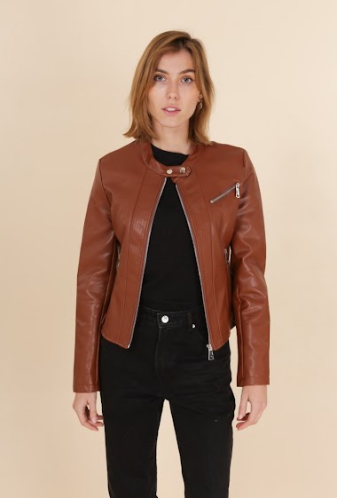 Wholesaler Jolifly - Faux leather Jacket lined in viscose