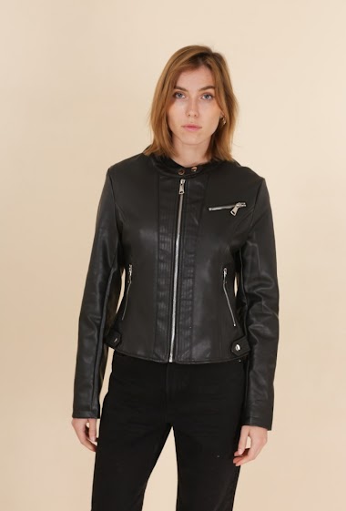 Wholesaler Jolifly - Faux leather Jacket lined in viscose