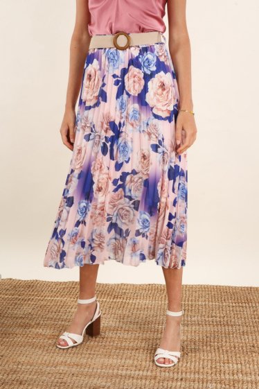 Wholesaler Jolifly - Pleated print skirt in very fluid muslin