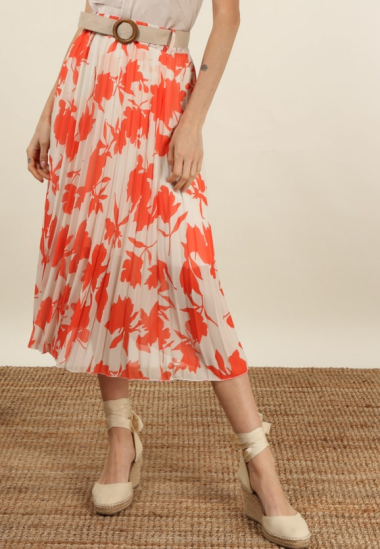 Wholesaler Jolifly - Pleated print skirt in very fluid muslin