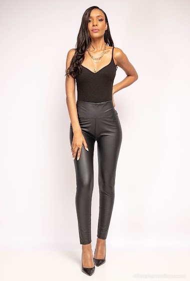 High Waist Black Sleek PU Leggings - Buy Fashion Wholesale in The UK