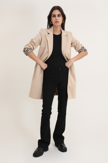 Grossiste Jolifly - Manteau avec ceinture doubler en leopard