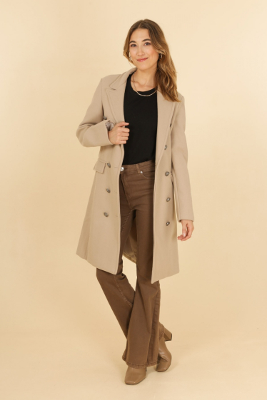 Wholesaler Jolifly - Long fitted coat with 10 officer buttons