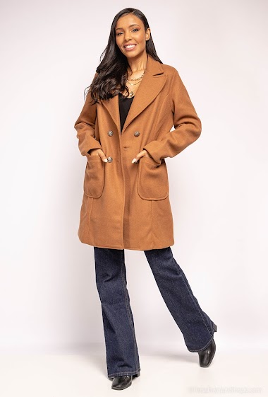 Wholesaler Jolifly - Plain wool coat with 4 buttons, straight fit
