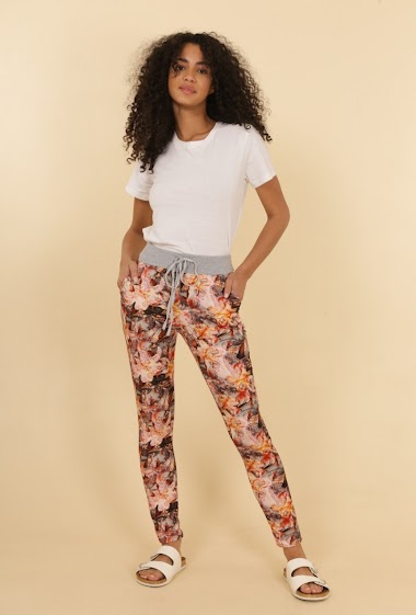Grossiste Jolifly - Pantalon de jogging à imprimé fleurs en coton