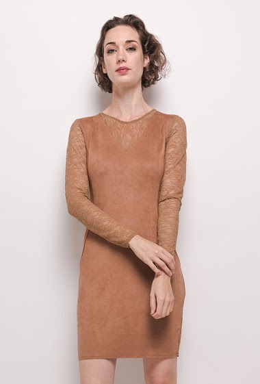 Großhändler Jolifly - Suede dress with lace