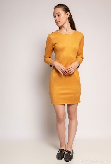 Wholesaler Jolifly - Faux suede dress with long sleeves