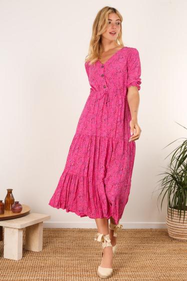 Großhändler Jolifly - Kleid aus Viskose mit Blumendruck