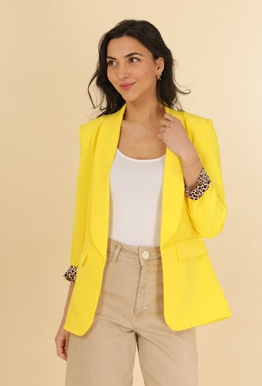 Wholesaler Jolifly - Mid-length polyester blazer jacket with leopard lapel sleeve