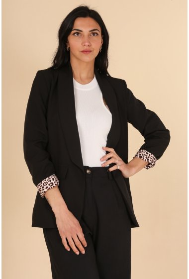Wholesaler Jolifly - Mid-length polyester blazer jacket with leopard lapel sleeve