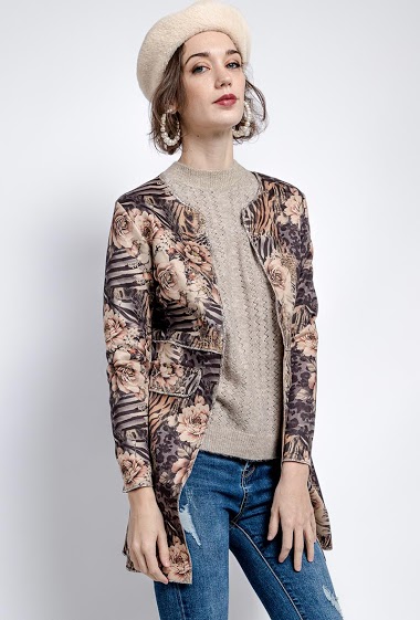 Wholesaler Jolifly - Suede jacket with flowers