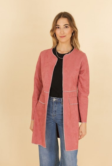 Wholesaler Jolifly - Long jacket with silver line in suede