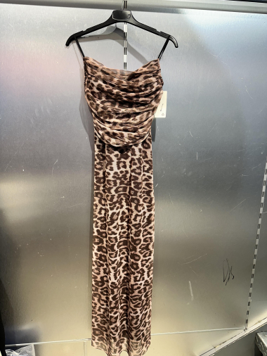 Mayorista Joliko - vestido largo de tul con estampado de leopardo