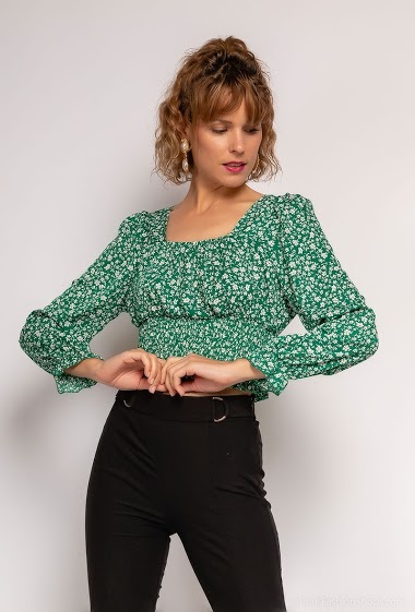 Wholesaler Jolio & Co - Cropped blouse with flower print and ruching