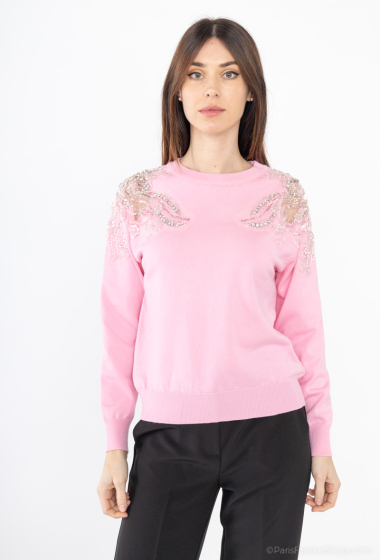 Wholesaler Jolio & Co - Sweater with shoulders decorated with beaded lace