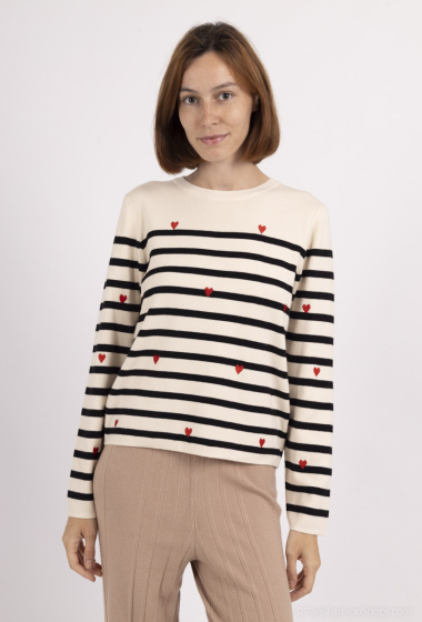 Wholesaler Jolio & Co - Striped sweater with embroidered heart