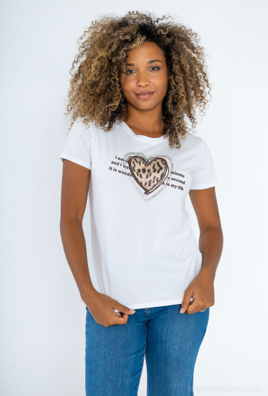 Großhändler Jolio & Co - T-Shirt mit Leopardenherz-Print