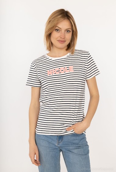 Grossiste Jolio & Co - T-shirt à inscription rayé