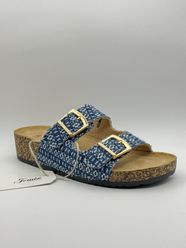 Grossiste Jomix - Sandales compensées à deux brides texture et motifs jean déchiré