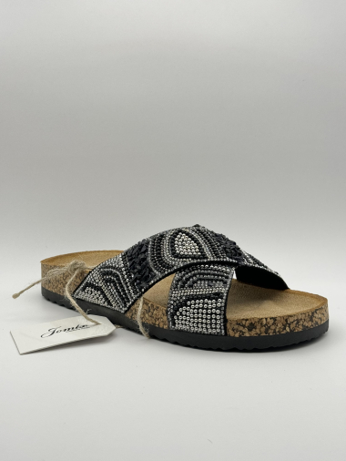 Wholesaler Jomix - Crossed sandals with pearl and precious stone motifs