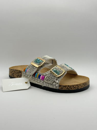 Wholesaler Jomix - Fancy gemstone beaded sandals with 2 buckles