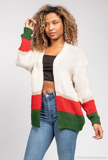 Wholesaler Jöwell - Chunky-knit tricolor cardigan