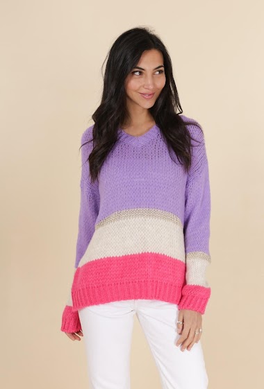 Wholesaler Jöwell - Loose three-coloured chunky knit sweater