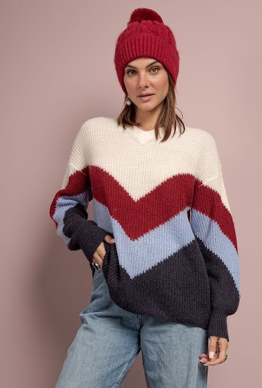 Wholesaler Jöwell - Wool and mohair sweater color block