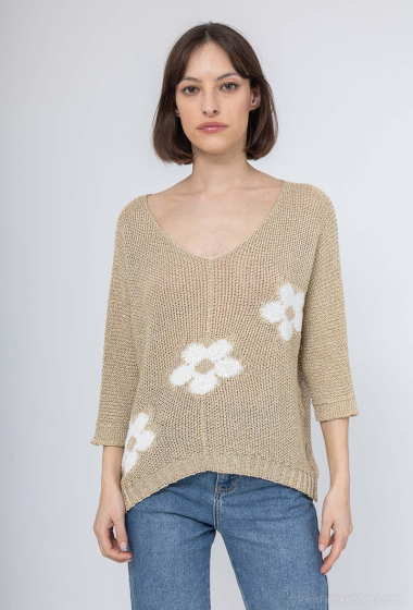 Wholesaler Jöwell - Bright crochet sweater with flowers