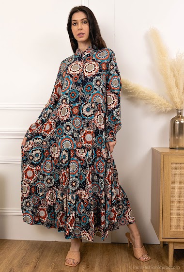 Wholesaler Jöwell - Printed maxi dress with ruffles