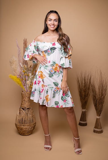 Wholesaler Jöwell - Off shoulder dress with flowers