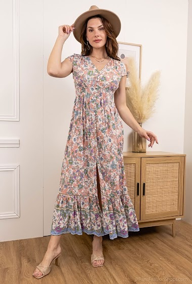 Wholesaler Jöwell - Printed maxi dress with elastic waist