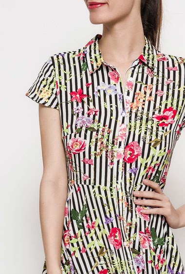 Wholesaler Jöwell - Striped shirt dress with flowers