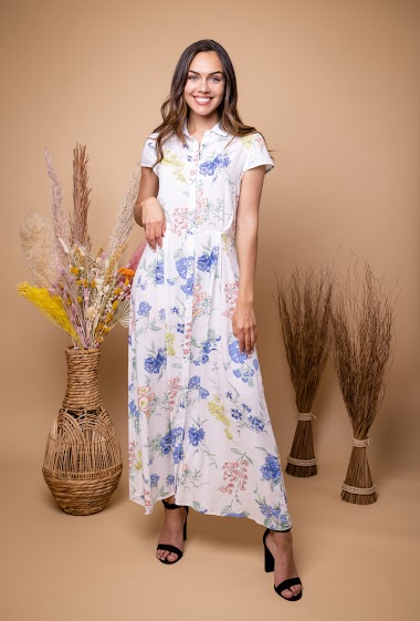 Wholesaler Jöwell - Maxi shirt dress with flowers