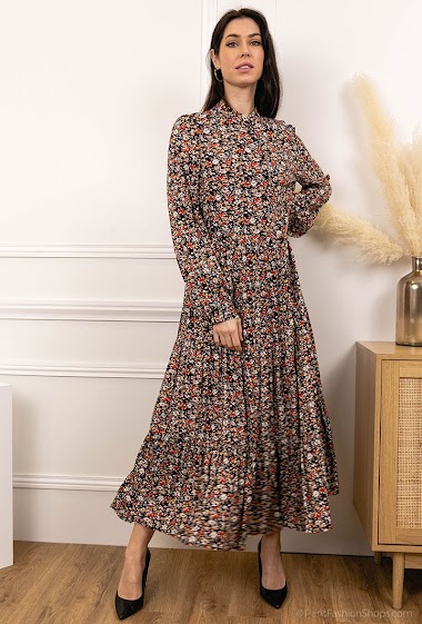 Wholesaler Jöwell - Flowers printed maxi shirt dress